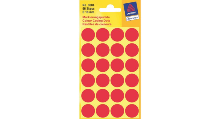 Etiket avery zweck 3004 18mm rood 96st