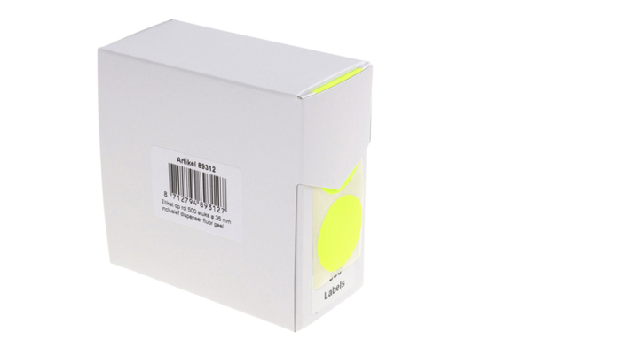 Etiket rillprint 35mm 500st op rol fluor geel(89312)