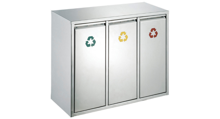 Recycling afvalscheidingsstation, 3x8 liter, mat RVS, VB 710416