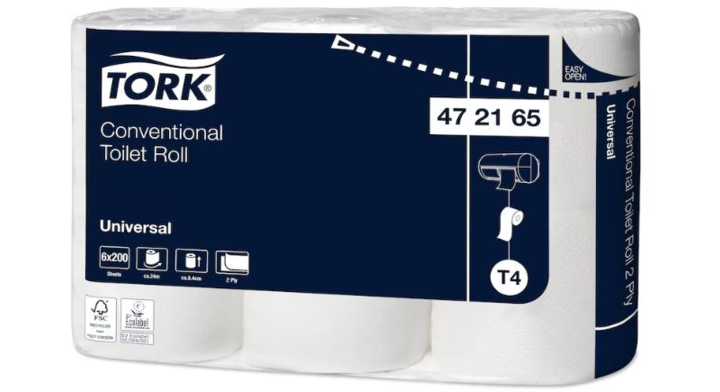 Tork Universal | Toiletpapier | 200 Vel | 2-Laags | T4 | Wit | 472165 (48 stuks)