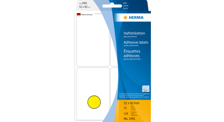 Etiket herma 2491 52x82mm 128st geel