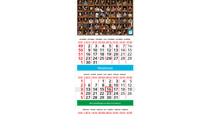Weststrate 4-Maandkalender 2025 op onderbord