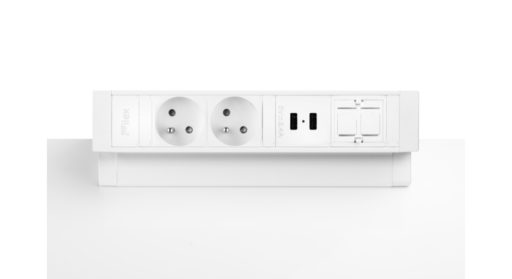 Filex, Power Desk Up 2.0, 2x 230V FR, 2x Usb, keystone, wit