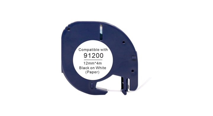 Lettertape compatible Dymo 91200 letratag 12mmx4m papier wit