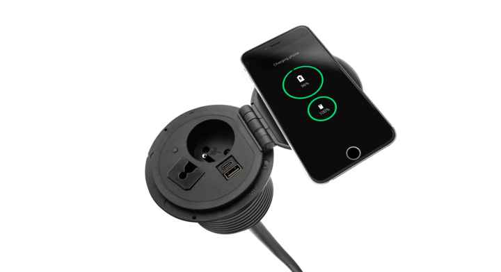 Filex, QI Power-Spot, 1x 230V Frans, 1x USB A+C, zwart