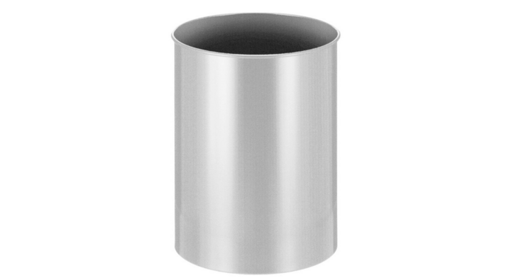 Metalen papierbak, rond, 30 liter, zilver, VB 100300