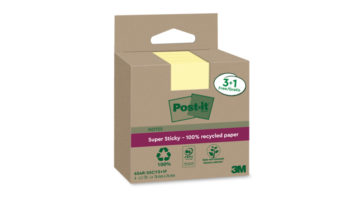 Memoblok 3m post-it 654 rsscol 76x76mm geel 3+1(654 rsscy 3+