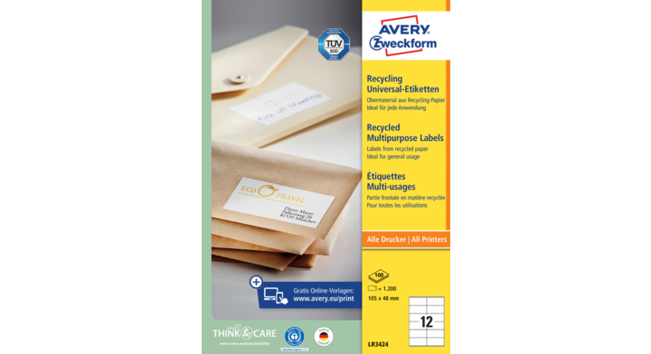 Etiket avery zweck lr3424 105x48mm 1200st recycled(lr3424)  