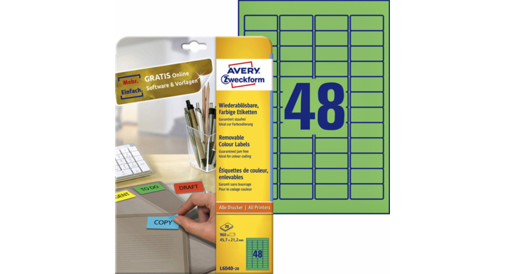 Etiket avery l6040-20 45.7x21.2mm groen