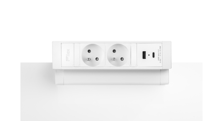 Filex, Power Desk Up 2.0, 2x 230V Frans, 1x USB A+C ,wit