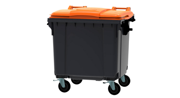 Afvalcontainer, 1100 liter, grijs/oranje, VB 719044