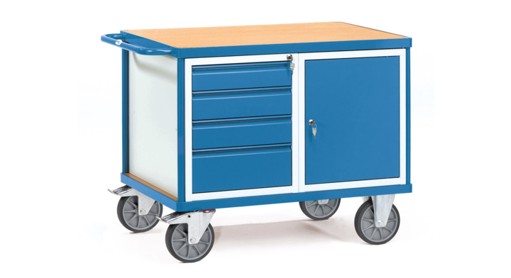 Lichte werkplaatswagen met 1 ladekast en 1 kast, 1050x700mm