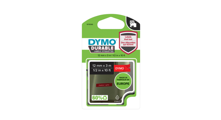 Labeltape dymo 1978366 12mmx3m d1 rood/wit(1978366)