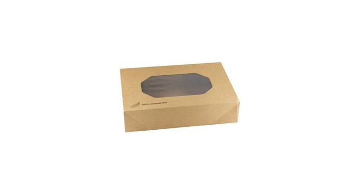 Cateringdoos, bruin kraft met venster, 46x32x8cm (10 stuks)