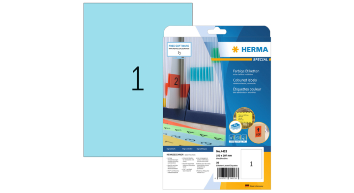 Etiket herma superprint 4423 a4 blauw 25st