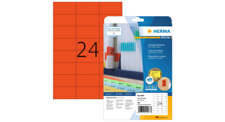 Etiket herma 4467 70x37mm verwijderbaar rood 480st(4467)