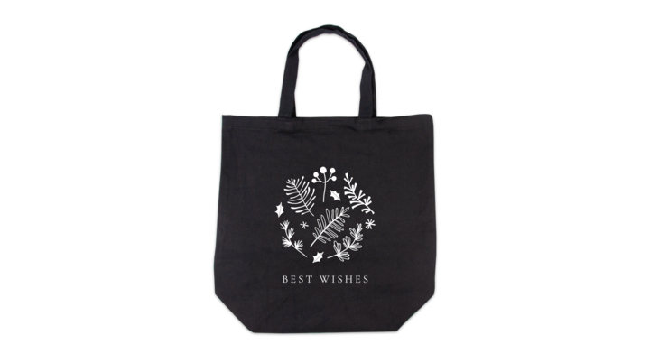 Kerst canvas tote bag , Best Wishes, 42x44+2x7cm zwart(100)