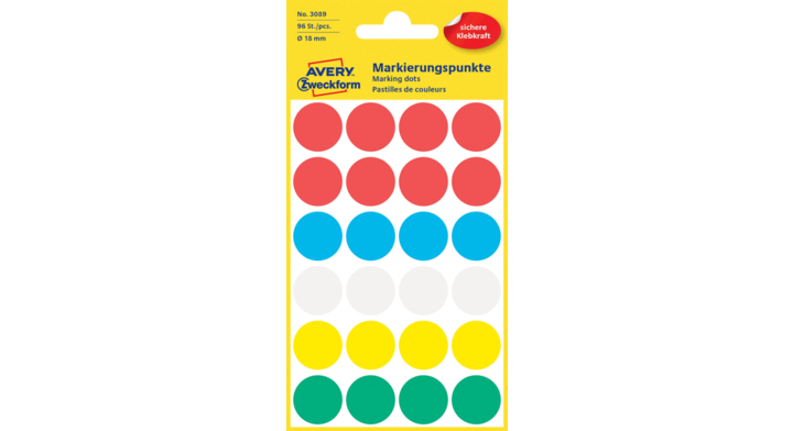 Etiket avery zweck 3089 18mm assorti 96st