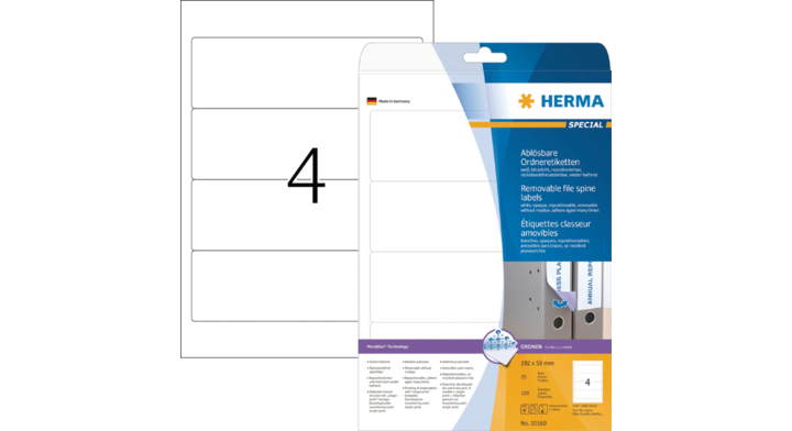Etiket herma 10160 192x59mm a4 100st wit(10160)