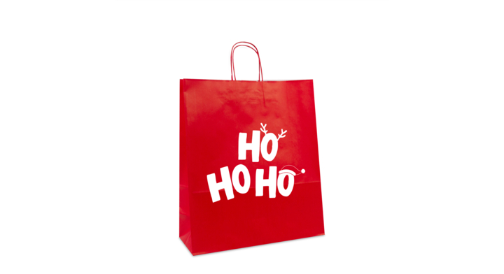 Twisted papieren kersttas , Ho Ho Ho 26+12x35cm, rood (250)