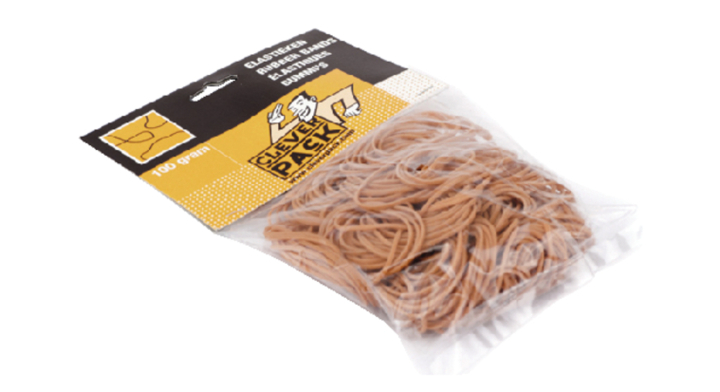 Elastiek cleverpack smal 65mmx1.5mm 100gr assorti