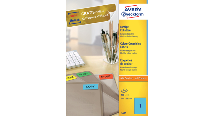 Etiket avery zweck 3471 210x297mm a4 blauw