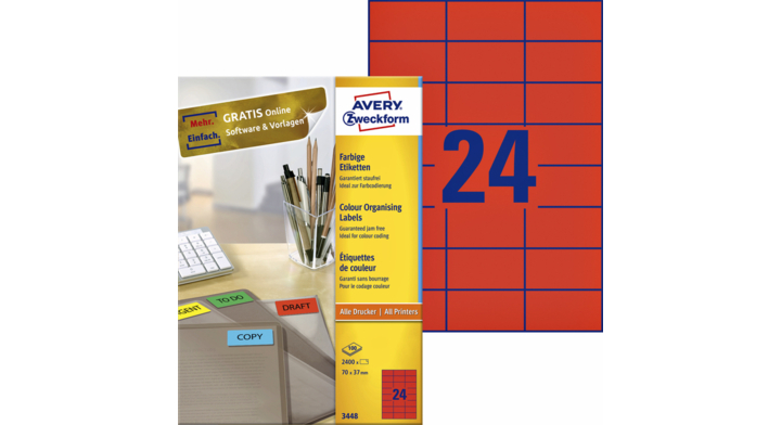 Etiket avery zweck 3448 70x37mm rood 2400st