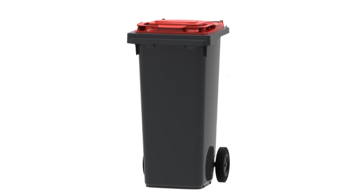 Mini-rolcontainer, 120 liter, grijs/rood, VB 120000