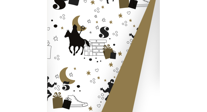 Papier, Sint, 50cm x 100m, hoge daken, goud-zwart, S691668-2