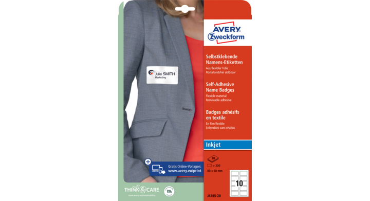 Badge avery j4785-20 80x50mm wit 200stuks(j4785-20)