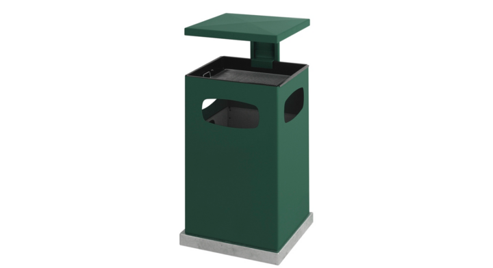 Afvalbak met ashouder en afdak, 80 liter, groen, VB 201222
