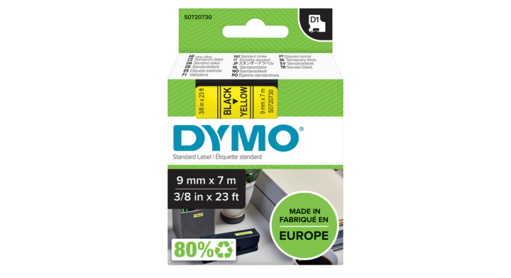 Lettertape dymo 40918 1000/5000 9mmx7m geel/zwart