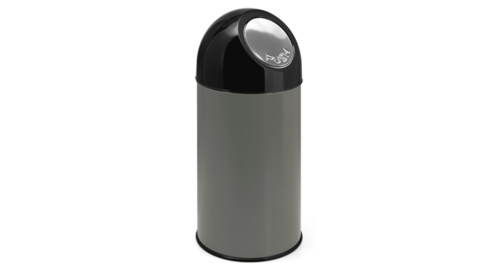Afvalbak met pushdeksel, 40 liter, metallic/zwart, VB 480001