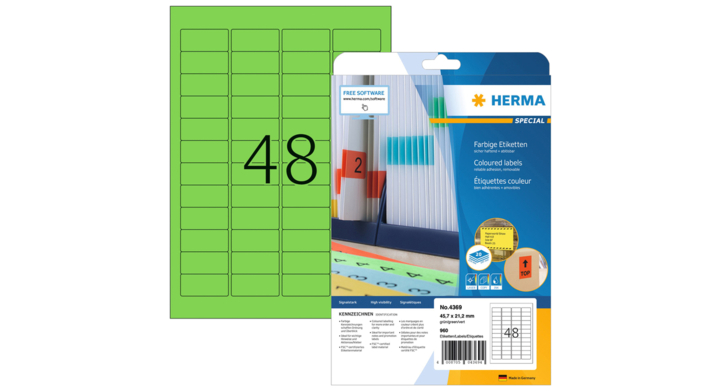 Etiket herma 4369 45.7x21.2mm a4 960stverwijderb groen(4369)