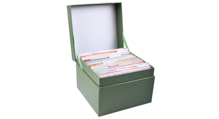Wenskaartenbox paperclip met inhoud(box.compleet)