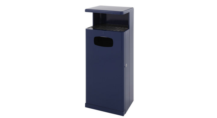 Buitenafvalbak met ashouder & afdak, 55 liter, blauw, VB 400075