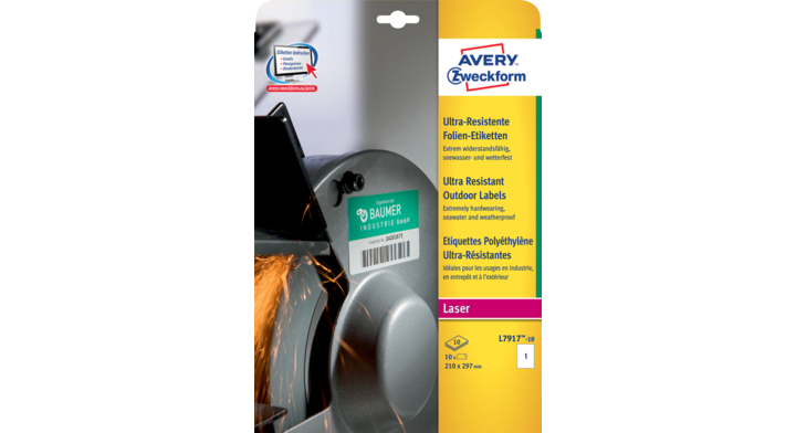 Etiket avery l7917-10 210x297mm polyester wit 10st(l7917-10)