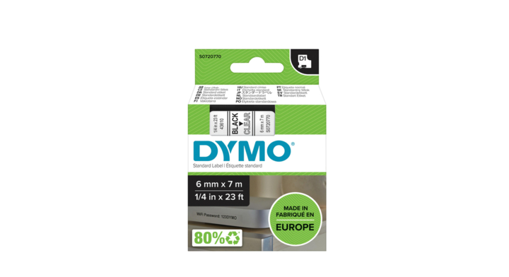 Lettertape dymo 43610 1000/5000 6mmx7m transp/zwar