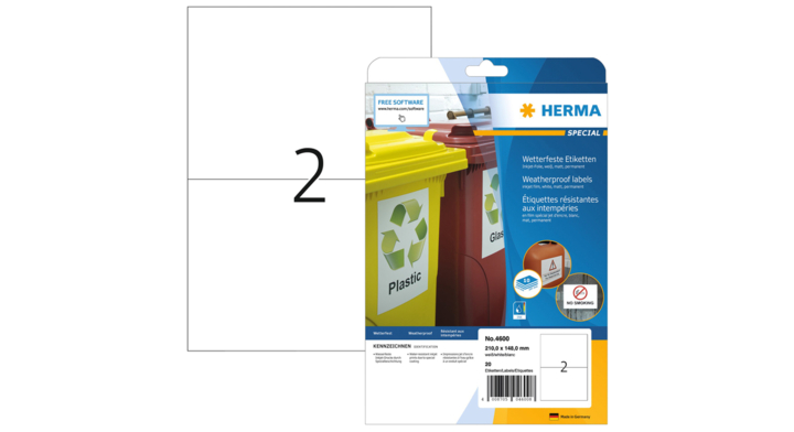 Etiket herma 4600 210x148mm a4 polyester wit(4600)