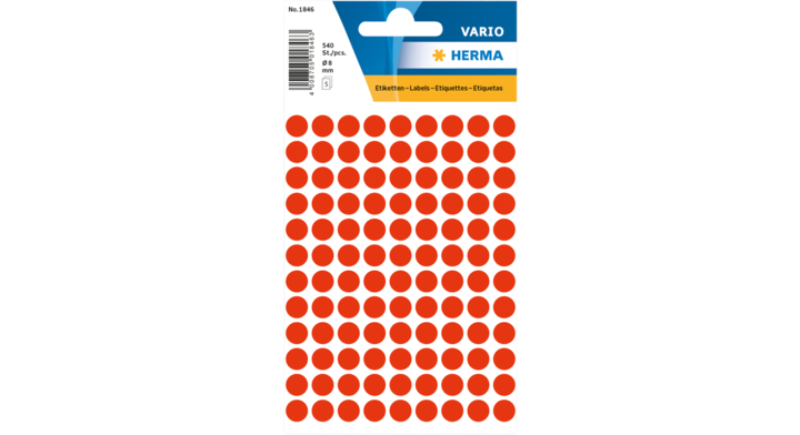 Herma 1846, etiket rond, 8mm, fluor rood (540 stuks)