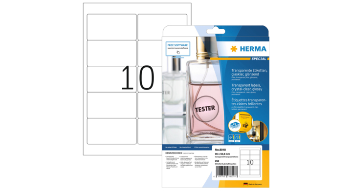 Etiket herma 8018 96x50.8mm transparant a4 250st(8018)