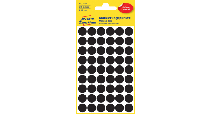 Etiket avery zweck 3140 12mm zwart 270st