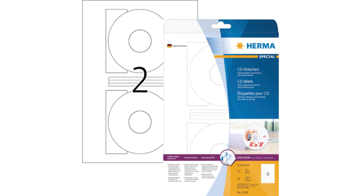 Etiket herma superprint 5079 cd 116mm 50st
