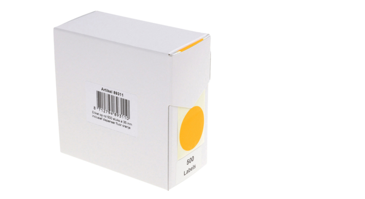 Etiket rillprint 35mm 500st op rol fluor oranje(89311)