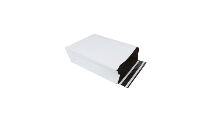 Verzendzak, plastic, 30+14x47cm+klep, wit (125 stuks)