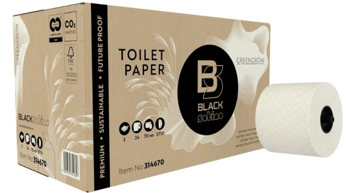BlackSatino GreenGrow | Systeemrol Toiletpapier | 70 Meter | 3-Laags | ST10 | Lichtbeige | 314670 (24 stuks)