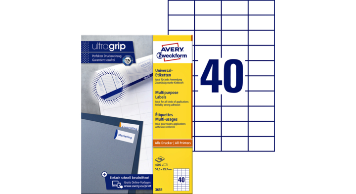 Etiket avery zweck 3651 52.5x29.7mm 4000st
