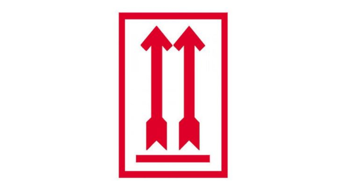 Gevaren etiket, 100x70mm, this side up, pijlen rood (500 st)