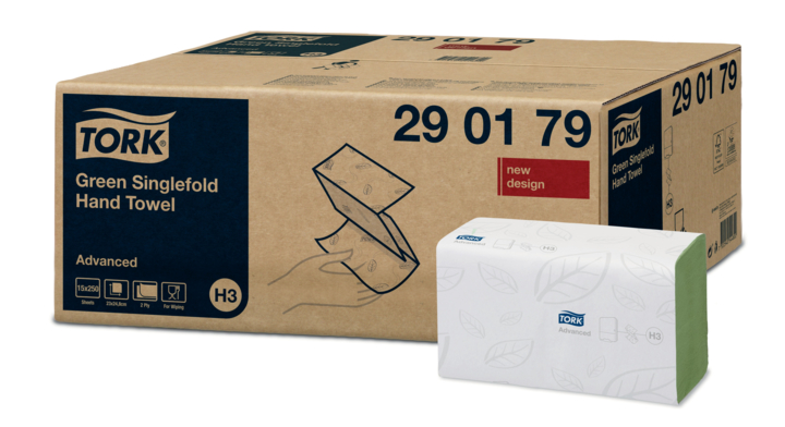 Tork Advanced | Papieren Handdoekjes | 23x24,8cm | 2-Laags | H3 | Groen | 290179 (3.750 stuks)