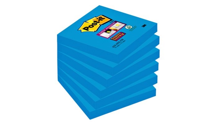 Memoblok post-it 654 super sticky 76x76mm blauw(70005253284)